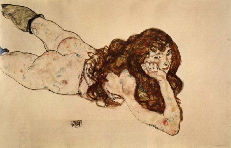 Egon Schiele Female Nude Lying on  Her Stomach China oil painting art